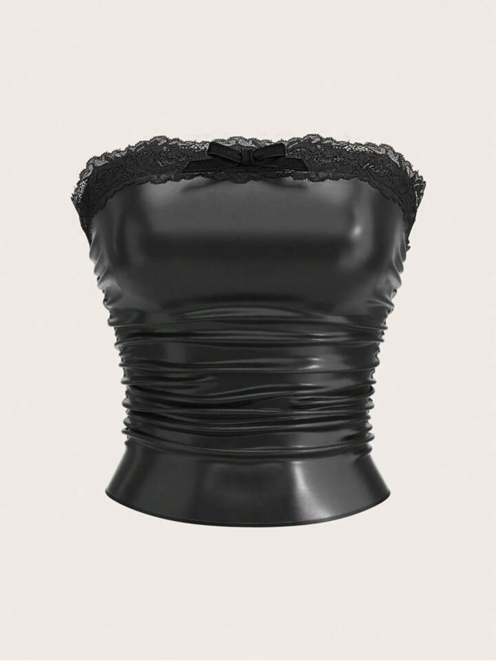 SHEIN Black Leather Patchwork Lace Bandeau Top